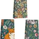 3Pcs Animal Flower Kitchen Towels, Fox Bunny Microfiber Dish Cloth Tea Towel, Reusable Waffle Hand Towels for Bathroom kitchen Home Farmhouse Decor, Raccoon Gifts for Women Mom Friend, 24x14 Inch (Multi 1346)