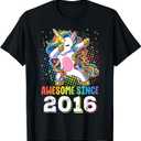 Awesome Since 2016 Girls Boys Dabbing Unicorn Birthday T-Shirt
