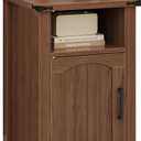 Farmhouse Nightstand with Charging Station, End Table with USB/Type-C Ports and Power Outlets, Rustic Bedside Table with Large Storage and Open Shelf, Modern Side Table for Bedroom, Walnut