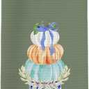 Fall Kitchen Towels, Chinoiserie Pumpkin Decorative Fall Hand Towels, Bowknot Coquette Dish Towel Dishcloths Tea Towel for Kitchen Decor, Farmhouse FallKitchen Bathroom Decor, Green 16x24in