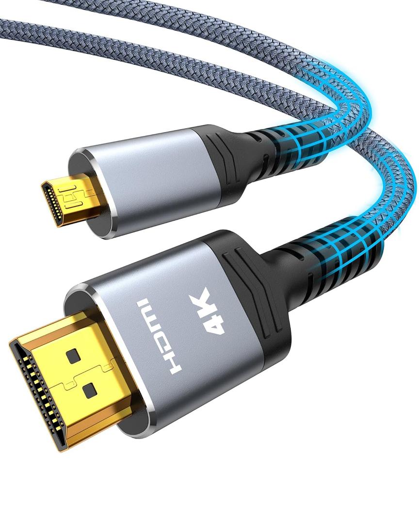Highwings 4K Micro HDMI to HDMI Cable 3 FT, Micro Male to HDMI Male Nylon Braided Cord Adapter 2.0 4K@60HZ 2K@165HZ 18Gbps Compatible for Laptop Tablet Camera Connected to Monitor Projector 3FT (Grey)
