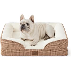 Bedsure Orthopedic Dog Bed for Medium Dogs - Waterproof Dog Sofa Beds Medium, Supportive Foam Pet Couch Bed with Removable Washable Cover, Waterproof Lining and Nonskid Bottom, Brown Checks (28.0"L x 23.0"W x 6.5"Th, Plaid-Brown)
