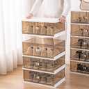 5-Pack Premium Amber Clear PET Shoe Boxes, XL Foldable Sneaker Display & Storage Organizer, Magnetic Door, Double Capacity Fits 2 Pairs Up to Mens US Size 14, Stackable for Closet Bedroom Entryway