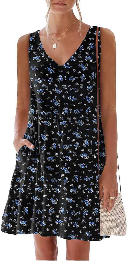 nclook Women's 2025 Summer Casual Dress Sweet Cute V Neck Sleeveless Mini Dresses with Pockets XL