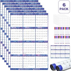 6pcs 24" x 36" 2026 Wall Calendar Dry Erase - Large Starry Sky Calendar Wet & Dry Erasable Laminated 12 Month Annual Yearly Planner, Reversible, Horizontal/Vertical (2026 Wall Calendar)