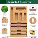 9 In 1 Storage Bag Organizer And Plastic Wrap Dispenser With Cutter, Bamboo Foil and Plastic Wrap Organizer