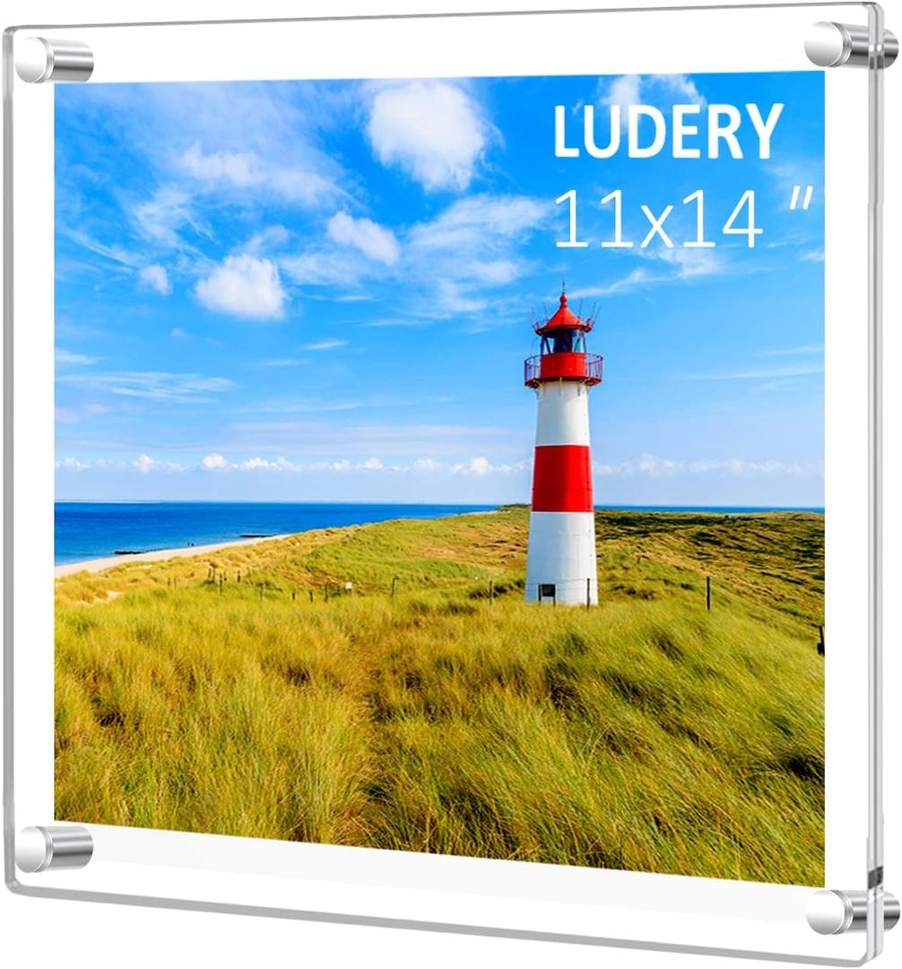 11x14 Clear Acrylic Wall Mount Floating Frameless Picture Frame, Frameless Photo Frame Panel For Degree Certificat, Artwork,Family Portraits(Full Frame is 13x16)-1Pack