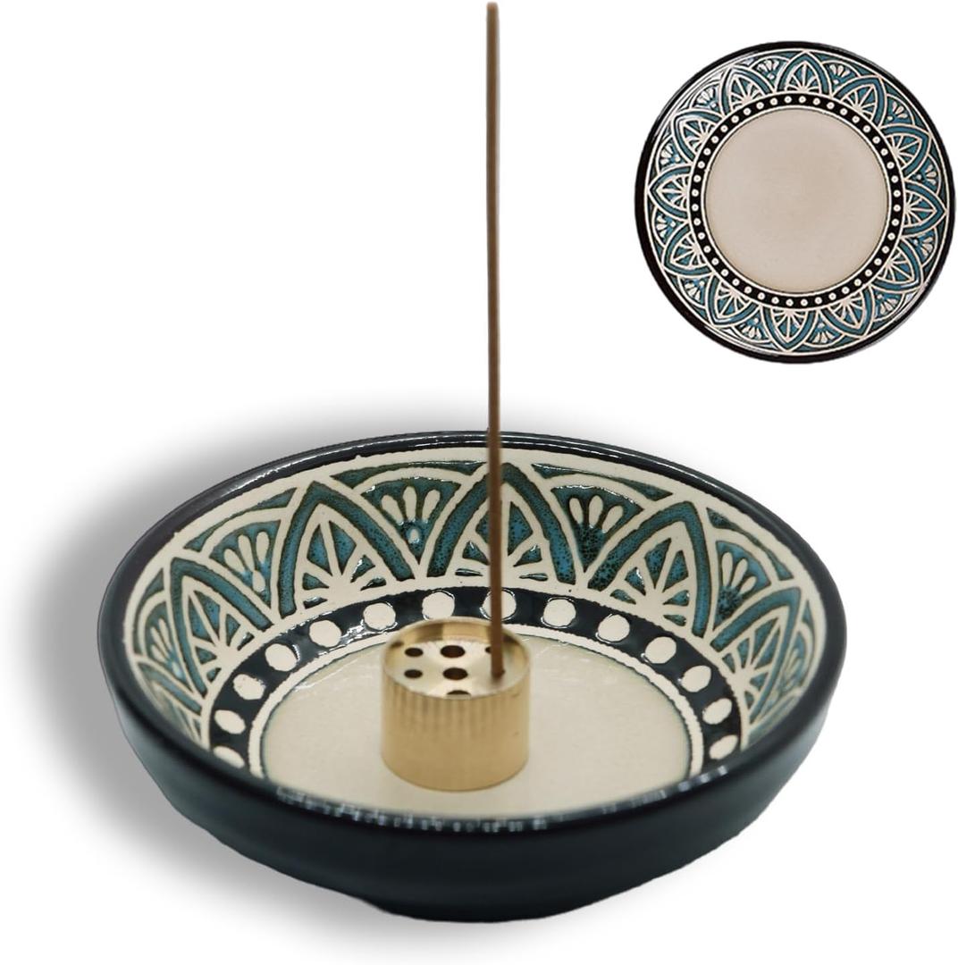 Ceramic Incense Burner Holder for Sticks, Handmade Small Incense Cone Holder for Coil, Sage Cones, Ash Catcher, Smudge Bowl for Yoga Meditation Room Dcor (Boho)