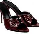 Goolita Open Pointed Toe Mule Heels For Women Slip On Stiletto Heels Ruched Heeled Sandals Sexy Backless Party Heeled Slide Sandals, Burgundy (US 7.5)