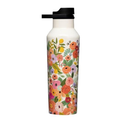 Corkcicle x Rifle Paper Co. Sport Canteen Insulated Tumbler, Garden Party Cream, 20 oz – Reusable Water Bottle Keeps Beverages Cold for 25hrs, Hot 12hrs – Cupholder Friendly Tumbler with Screw-On Cap