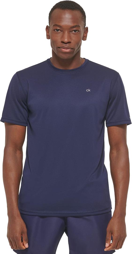Calvin Klein Mens Light Weight Quick Dry Short Sleeve 40+ UPF Protection (Small, Navy)