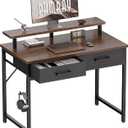 Pamray 32 Inch Small Computer Desk with Monitor Stand and 2 Drawers