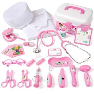 Phobby Durable Doctor Kit for Kids, 27 Pcs Deluxe Pretend Play Set Medical Toy with Real Stethoscope for Toddlers Boys Girls Birthday Gift Aged 3 4 5 6 7 8(Pink)