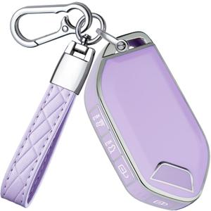 for Kia Key Fob Cover with Keychain - TPU Key Case Shell Protector Compatible with Kia Telluride Sorento K4 K5 EV5 Sportage 5 Button Smart Remote Key, Purple (Sliver-edge-purple)