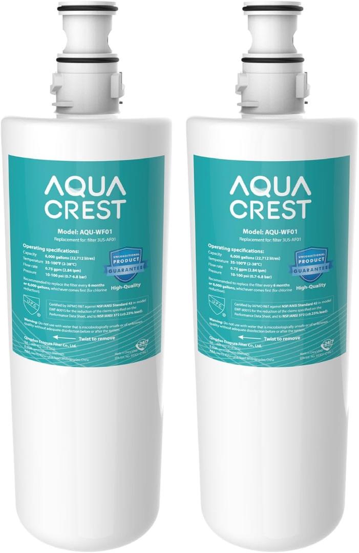 AQUA CREST 3US-AF01 Under Sink Water Filter, Replacement for Standard Filtrete 3US-AF01, 3US-AS01, Aqua-Pure AP Easy C-CS-FF, WHCF-SRC, WHCF-SUFC, WHCF-SUF Water Filter, NSF/ANSI 42 Certified, 2 Pack