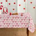 Horaldaily Valentine Tablecloth 60x84 Inch Rectangular, Golden Pink Watercolor Love Hearts Washable Table Cover for Party Picnic Dinner Decor