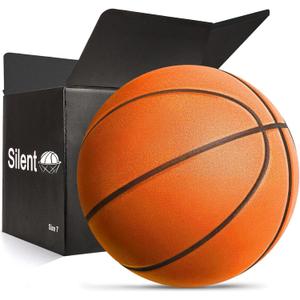 Silent Basketball Size 7 (29.5")  Grooved Airless Indoor Basketball for Quiet Dribbling and Indoor Training, Pro PU Foam Ball  Real Feel Higher Bounce Quieter (Orange)