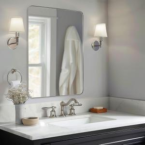 ANDY STAR Chrome Mirror for Bathroom, 30x36 Metal Frame Wall Mirror with Rounded Corner, Modern Rectangle Bathroom Vanity Mirror with Polish Finish (36"L x 30"W)