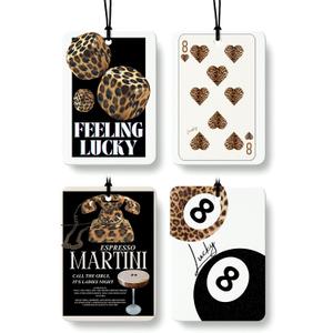4 x Trendy Retro Cheetah Print Car Air Freshener 4 Pcs, Leopard Print Lucky 8 Ball Dice Hanging Air Freshener for Home Bar Cars Closet Drawer Books, Girly Car Accessories Mirror Decor for Women