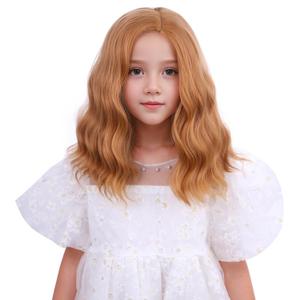 Strawberry Blonde Wig for Kids Girls Short Light Blonde Side Part, Wavy Curly Wig for Child Heat Resistant Synthetic Hair with Hair Cap