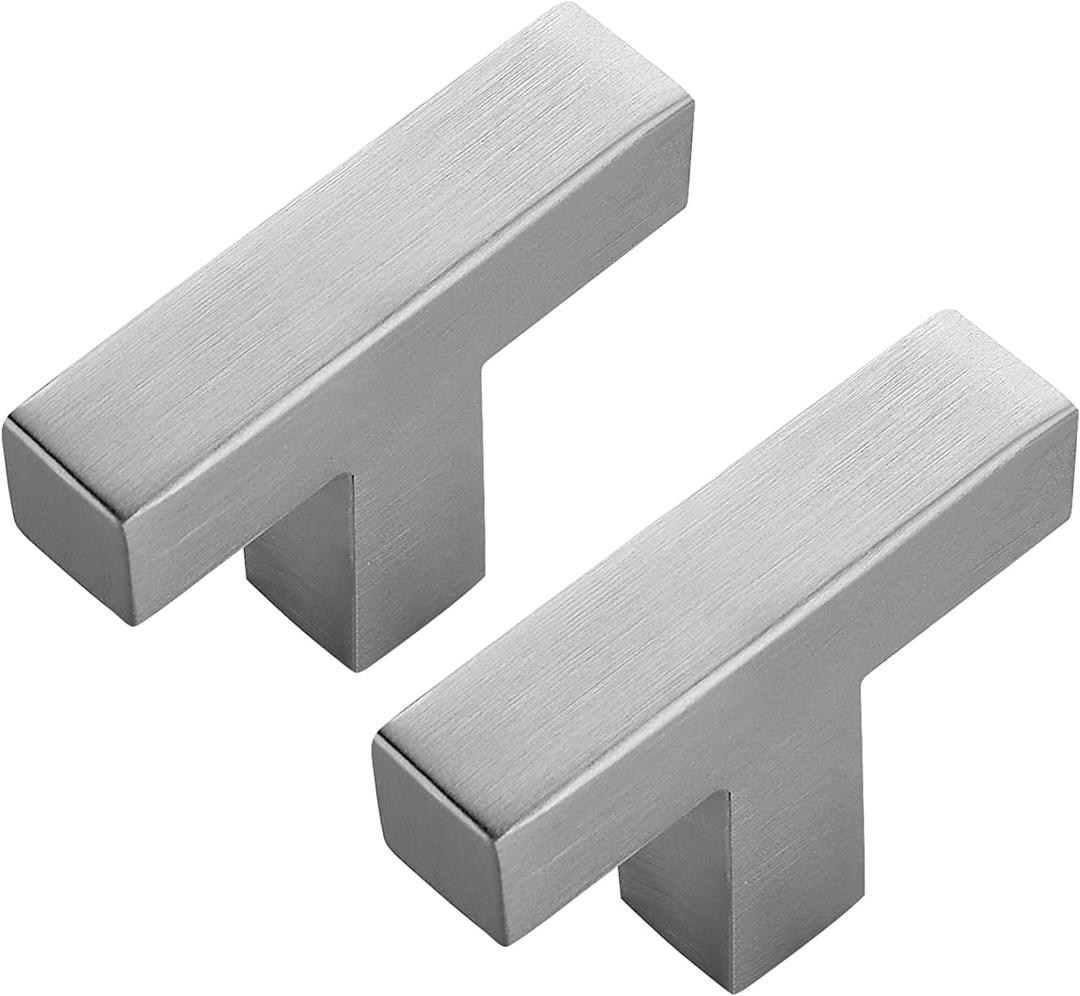 Ravinte 5 Pack Brushed Nickel Square Bar Cabinet Knobs 2 Inch Square Cabinet Handles Silver Single Hole Kitchen Cabinet Pulls