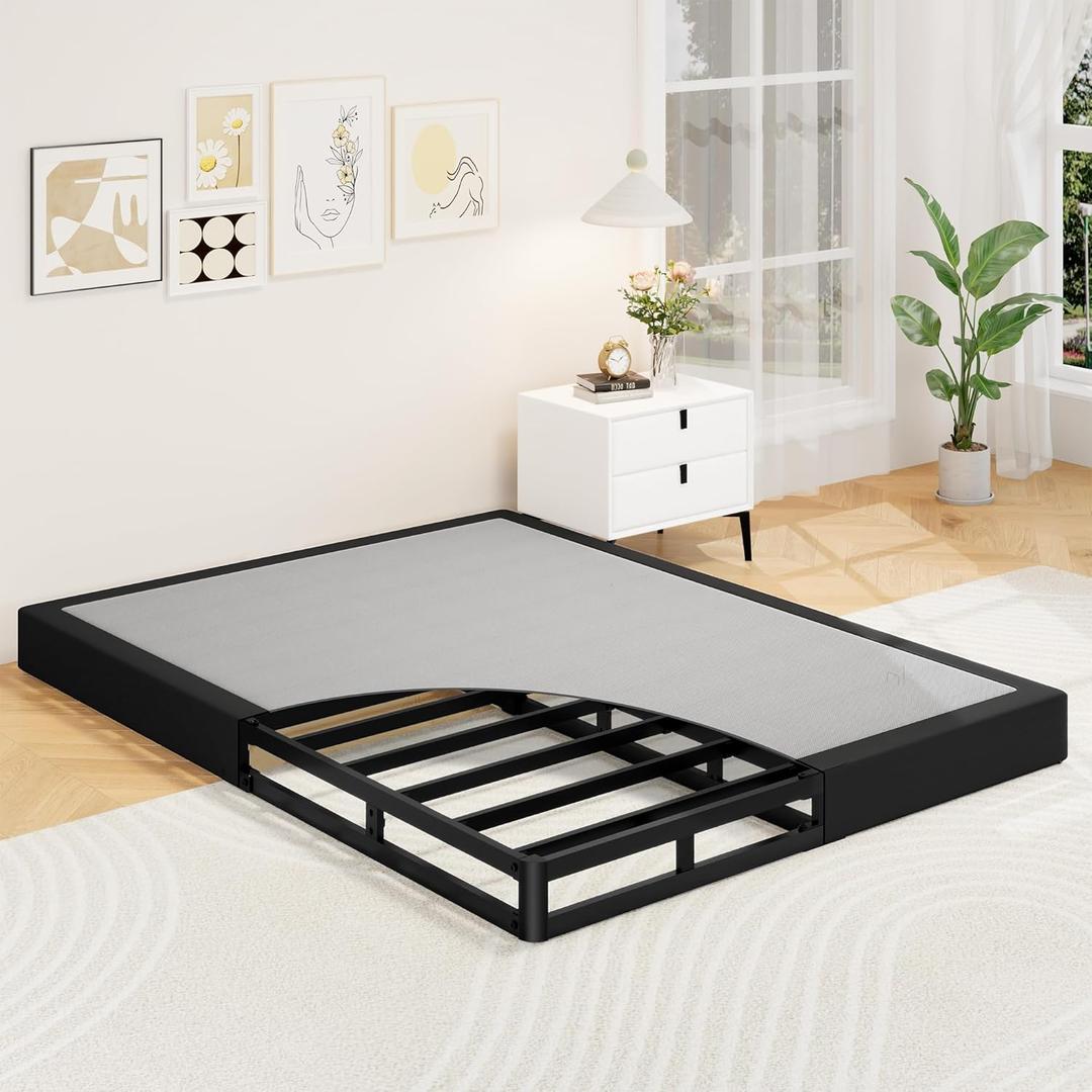 Box Spring for Queen Bed, 5 Inch Low Profile Queen Box Spring Only Bed Base, Heavy Duty Metal Frame Mattress Foundation with Fabric Cover, Easy Assembly-Noise Free