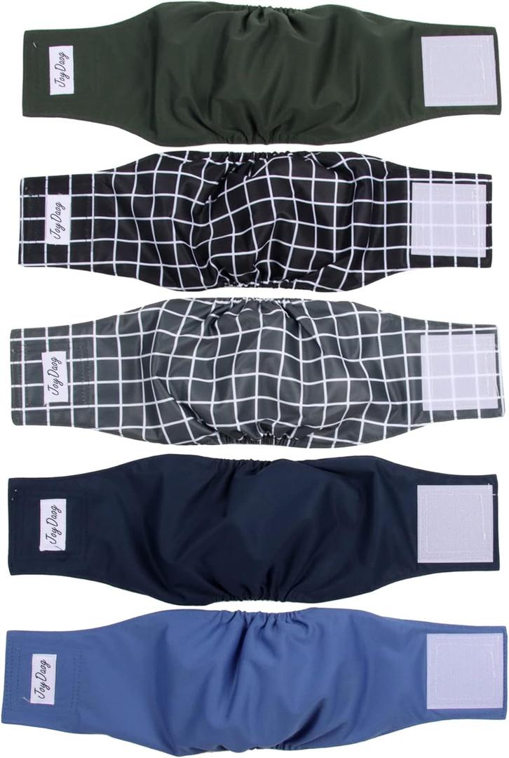 JoyDaog Reusable Dog Belly Bands for Male Dogs Diapers,5 Pack Premium Washable Dog Diapers Male Puppy Nappies Wrap,M