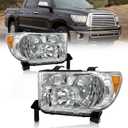 for 2007-2017 Toyota Headlights Compatible With 07-13 Toyota Tundra / 08-17 Toyota Sequoia Headlight Replacement Chrome Housing Amber Reflector Headlamp Pair