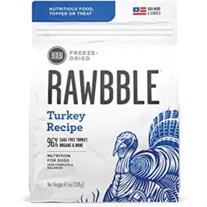 BIXBI Liberty Freeze-Dried Dog Food Topper & Treats, Turkey 96% Meat & Organs, No Refrigeration USA Made, 4.5 oz (EXP 07/30/26)