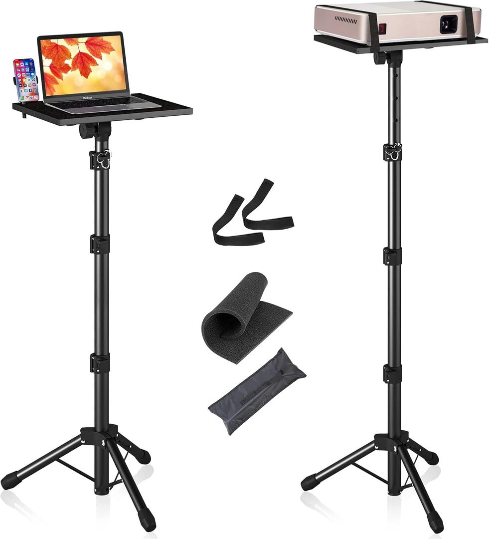Tall Projector Stand Tripod from 23.5" to 63.5", Adjustable Laptop Tripod Stand with Gooseneck Phone Holder, Heavy Duty Computer Floor Stable for Outdoor, Office Home, Stage, Studio 1 Pack