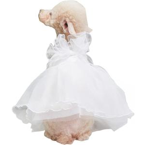 QWINEE Bowknot Decor Dog Dresses Contrast Mesh Kitten Puppy Princess Dress Small Medium Dog Kitten Skirt Costume Sundress White XL (X-Large)