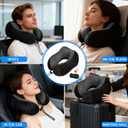Airplane Pillow, Travel Neck Pillow with Memory Foam - Adjustable Buckle & Machine Washable Cover for Flights, Car, Office - Includes Eye Mask & Ear Plugs(Black) (Black and Gray)