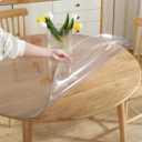 LovePads 2mm Thick Clear Round Table Cover Protector 48 Inch Clear Round Table Protector for Dining Room Table, Round Plastic Table Cover, Plastic Cover for Round Table, PVC Round Table Pads (48" x 48", Clear 2mm)