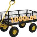 Finnhomy Heavy Duty 1000 Lbs Capacity Mesh Steel Garden Cart, Pullable Garden Wagons Carts on Wheels, Folding Utility Wagon with Removable Sides for Outdoor, Yard, Lawn, Yellow