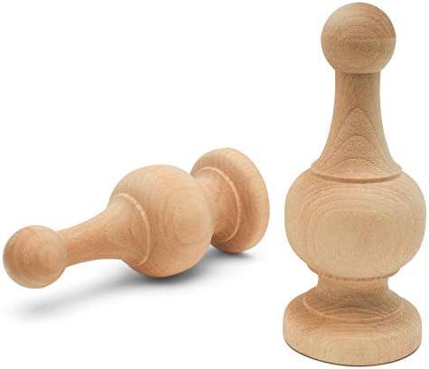Unfinished Wood Finials Decorative, 4-1/4 inch, for Bed Post Finial, Curtain Rod Finials, Flagpole Topper, and Crafts, Pack of 6 Large Craft Finials, by Woodpeckers