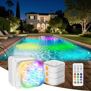 Pool Lights with Remote, IP68 Waterproof Plug 16 Color Rechargeable LED Lights, Pool Light for Above Ground Inground Pools, Fountains, Ponds, Party, Hot Tub 4 Pack