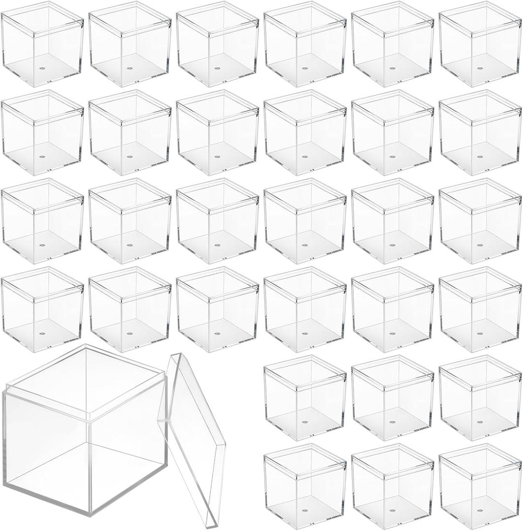SHENLIU 60Pcs Acrylic Box with Lid, 2.2 x 2.2 x 2.2Inch Clear Small Acrylic Box Square Cube with Lid Mini Containers Display Treat Gift Boxes Candy Storage Container for Candy Little Trinkets Jewelry