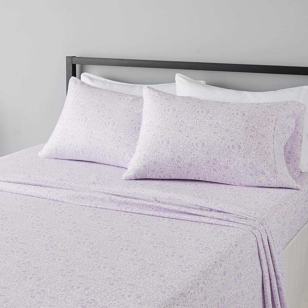 Amazon Basics Lightweight Super Soft Easy Care Microfiber 4-Piece Bed Sheet Set with 14-Inch Deep Pockets, Queen, Lavender Paisley, Printed