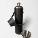 12oz Black Flask with 4 Shot Glasses in Cap  Stainless Steel with Waterproof Leather Case, Leakproof, Reusable, Travel