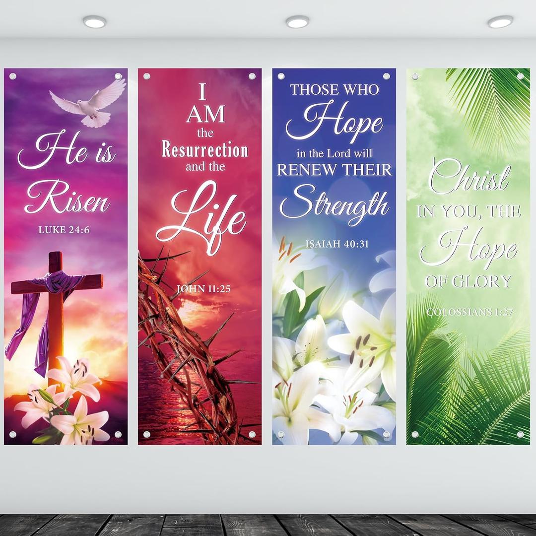 4 Pcs Church Banners with Scripture Christian Banner for Sanctuary Wall Worship Inspirational Religious Hanging Backdrop Signs for Spring Easter(Crown of Thorns)