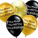 The Man The Myth The Legend Balloons Black and Gold Confetti Funny Party Balloons for Him Husband Guy Father's/Dad's Day Birthday Retirement Decoration 26Packs