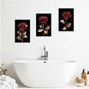 ZXHYWYM Rose Gold Wall Art Set of 3 Black and Gold Flower Painting Prints Red Rose Canvas Pictures Floral Bathroom Bedroom Home Decor Framed (12"x16"x3)