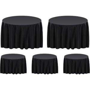 Surmente 132 inch Round Tablecloths -5 Pack Black Round Table Cloths, Polyester Fabric Table Covers for Wedding, Party, Banquet, or Restaurant