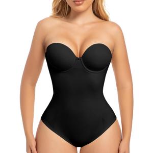 Slimers Strapless Shapewear Seamless Bodysuit - Tummy Control Sculpt Body Shaper : Removable Straps Butt Lifting Shapewear (Large, Black)