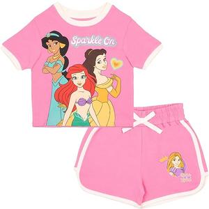 Disney Princess Minnie Mouse Lilo and Stitch Girls Short Sets Shirt and Shorts Set Girl Outfits for Toddler and Kids Clothes 10-12