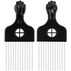Reallnaive 6 Pcs Metal Hair Picks for Afro with Drawstring Bags Black Metal Afro Combs for Curly African Hair Styling and Juneteenth Themed Bags Fist Pick for Women and Men