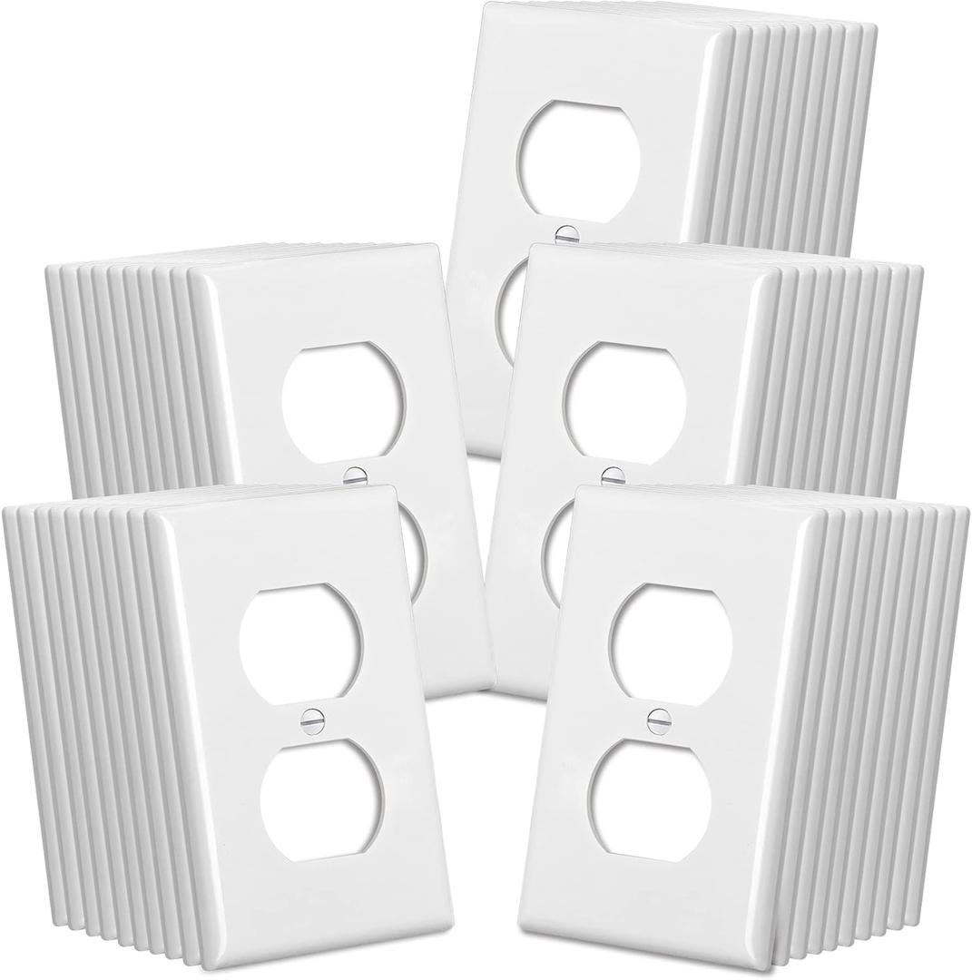 CML Duplex Outlet Covers, 50 Pack Electrical Outlet Wall Plate, 1-Gang Switch Plates, Dual Receptacle Faceplate, Standard Size 2.76’’ x 4.5’’, Impact Resistant, UL Listed, White, Contractor Pack