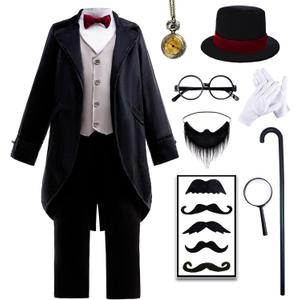 12 Pcs Abraham Lincoln Costume Kids Douglass Costume for Boys (7-8 Years, Black)