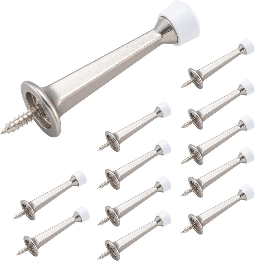 HOME MASTER HARDWARE Heavy Duty Solid Door Stopper - 12 Pack Screw-in Rigid Doorstop, Satin Nickel Finish w/Plastics Tip for Protecting Doors (Silver) HOME MASTER HARDWARE Heavy Duty Solid Door Stopper - 12 Pack Screw-in Rigid Doorstop, Satin Nickel Finish w/Plastics Tip for Protecting Doors (Silver)