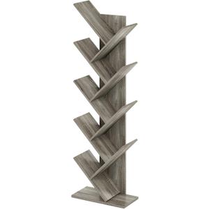 Furinno TREE Book Shelf, 9-Tier Bookshelf, Tree Bookcase with Angled Open Shelf, 8.4 x 15.7 x 50.9, for Room Decor, for Living Room, Bedroom, Home Office, French Oak
